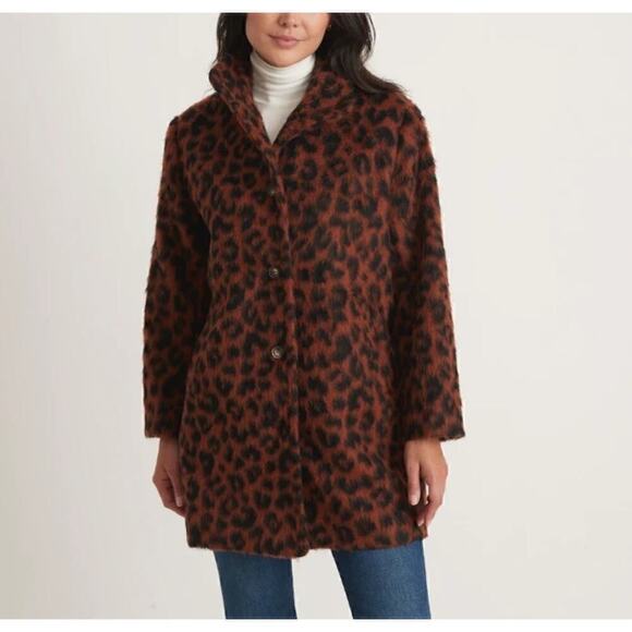 Marine Layer Stephanie Cocoon Coat Wool Blend Fuzzy Teddy Jacket Cheetah NWT XS - Picture 1 of 9